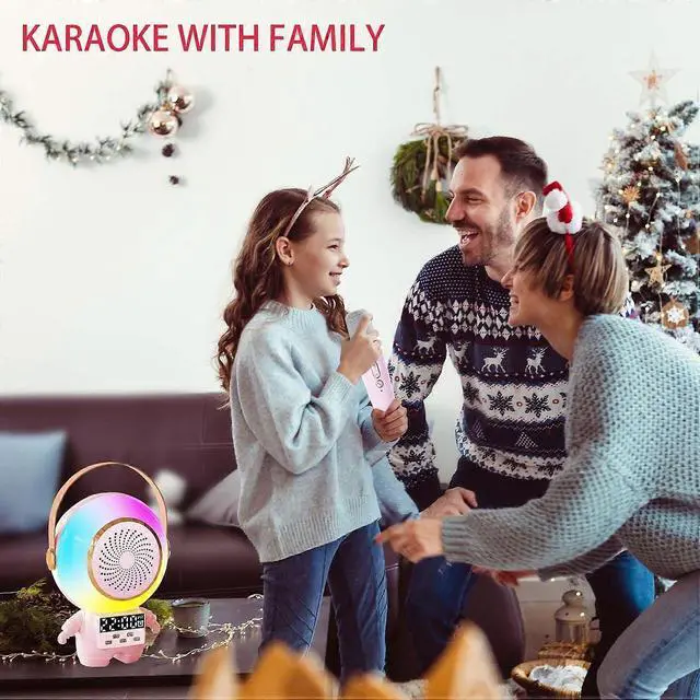 Alt view image 3 of 5 - Ecocleanpath Kids Karaoke Machine with Wireless Mic, Bluetooth Speaker & LED Clock Light for Toddlers (White)