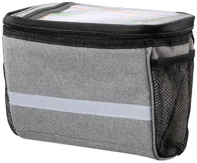 Main image of Ecocleanpath Insulated Bike Handlebar Bag - Gray Thermal Cycling Bag for Cold/Hot Drinks, Waterproof & Portable