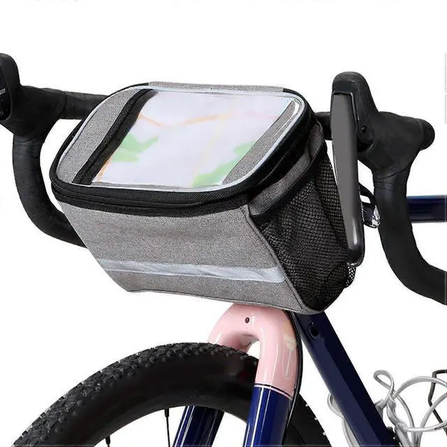 Alt view image 2 of 5 - Ecocleanpath Insulated Bike Handlebar Bag - Gray Thermal Cycling Bag for Cold/Hot Drinks, Waterproof & Portable