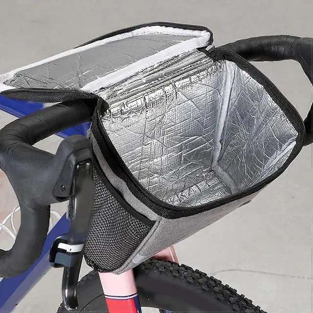Alt view image 3 of 5 - Ecocleanpath Insulated Bike Handlebar Bag - Gray Thermal Cycling Bag for Cold/Hot Drinks, Waterproof & Portable
