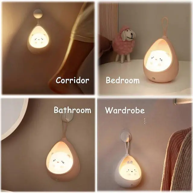 Alt view image 5 of 5 - Ecocleanpath Cute Kitty Motion Sensor Night Light, Rechargeable Wall Lamp for Kids Bedroom (Pink)
