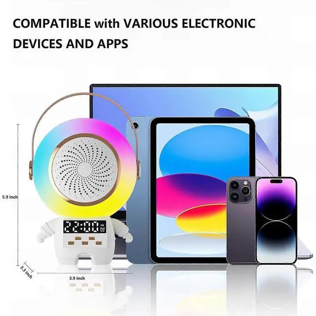 Alt view image 2 of 5 - Ecocleanpath Astronaut Kids Karaoke Machine with Wireless Mic, Bluetooth Speaker, LED Light & Clock | White