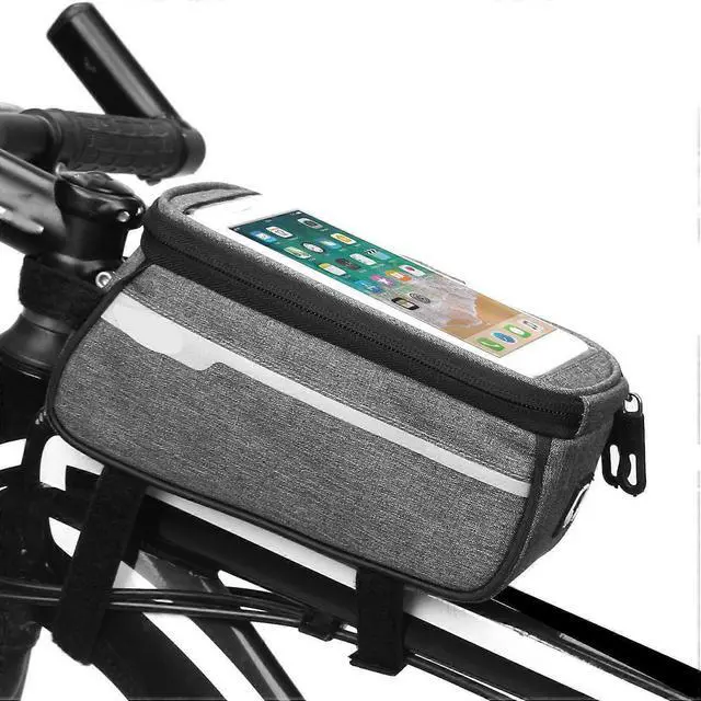 Main image of Ecocleanpath Waterproof Bike Frame Bag - Gray Cycling Phone Pouch for Essentials & Repair Kit