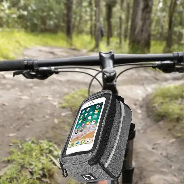 Alt view image 2 of 5 - Ecocleanpath Waterproof Bike Frame Bag - Gray Cycling Phone Pouch for Essentials & Repair Kit