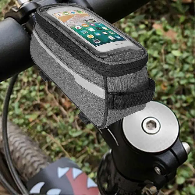Alt view image 3 of 5 - Ecocleanpath Waterproof Bike Frame Bag - Gray Cycling Phone Pouch for Essentials & Repair Kit