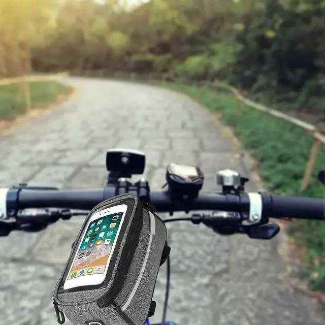 Alt view image 5 of 5 - Ecocleanpath Waterproof Bike Frame Bag - Gray Cycling Phone Pouch for Essentials & Repair Kit