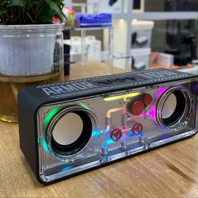 Alt view image 3 of 5 - Ecocleanpath Cyberpunk Bluetooth Speaker with LED Lights, TWS Stereo Bass, Wireless FM/TF Card (Black)