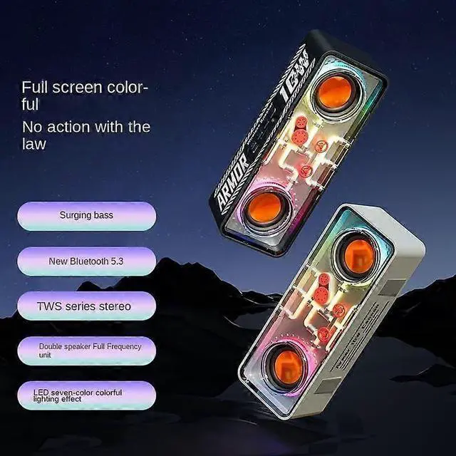 Alt view image 4 of 5 - Ecocleanpath Cyberpunk Bluetooth Speaker with LED Lights, TWS Stereo Bass, Wireless FM/TF Card (Black)