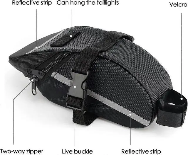 Alt view image 4 of 5 - Ecocleanpath Waterproof Bike Saddle Bag with Reflective Strip - Under Seat Pack for Road & Mountain Bikes (Black)