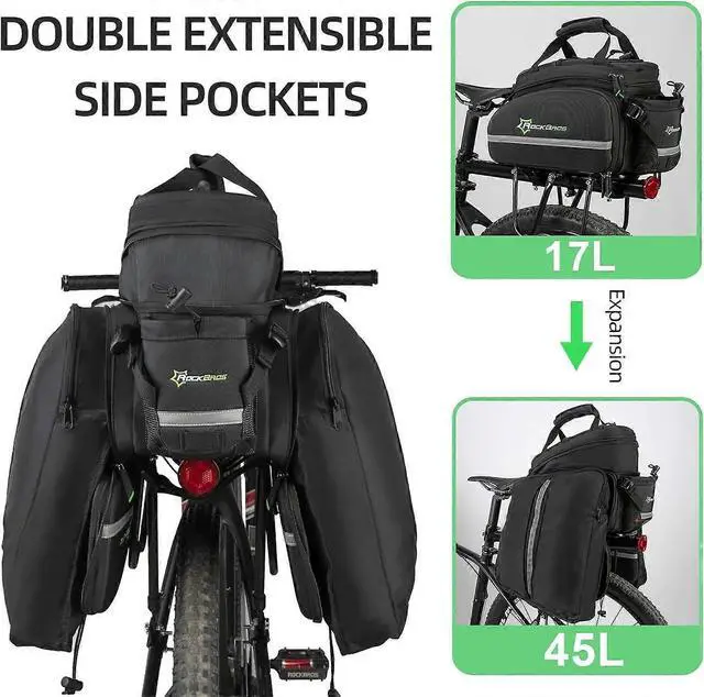 Alt view image 2 of 5 - Ecocleanpath RockBros 17L-45L Waterproof Bike Trunk Bag with Expandable Panniers & Taillight Mount