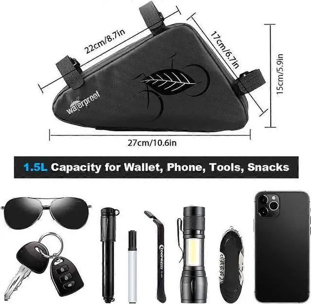 Alt view image 2 of 5 - Ecocleanpath 2L Waterproof Bike Frame Bag, Triangle Pouch for Phone & Tools, MTB/Road Bicycle (Black)