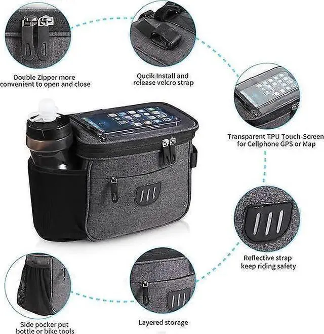 Alt view image 3 of 5 - Ecocleanpath 6.5" Transparent Bike Handlebar Bag with Shoulder Strap - Large Gray Cycling Pouch for Phone & Gear