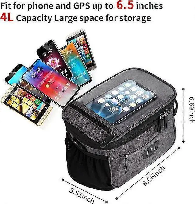 Alt view image 4 of 5 - Ecocleanpath 6.5" Transparent Bike Handlebar Bag with Shoulder Strap - Large Gray Cycling Pouch for Phone & Gear
