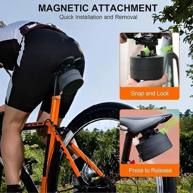 Alt view image 2 of 5 - Ecocleanpath Magnetic Bike Saddle Bag, Waterproof Under Seat Pack with Quick Attach for Road Cycling (Black)