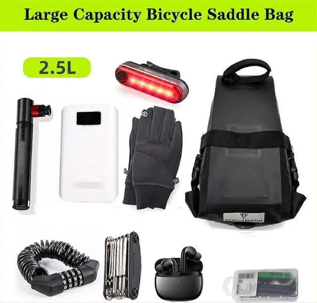 Alt view image 3 of 5 - Ecocleanpath 2.5L Waterproof Bike Saddle Bag with Reflective Strip, Universal Under Seat Pouch for Road/Mountain Bikes, Black