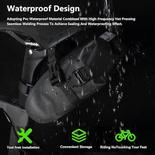 Alt view image 2 of 5 - Ecocleanpath 2.5L Waterproof Bike Saddle Bag with Reflective Strip, Universal Under Seat Pouch for Road/Mountain Bikes, Black