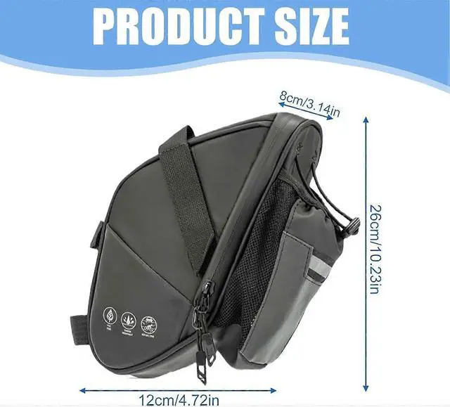 Alt view image 5 of 5 - Ecocleanpath Waterproof Bike Seat Bag with Bottle Holder & Reflective Stripes for Road & Mountain Bikes, Black