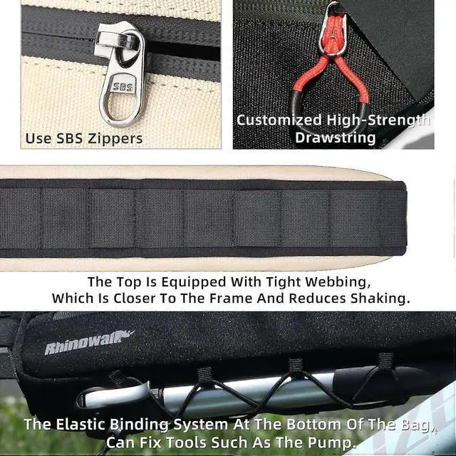 Alt view image 3 of 5 - Ecocleanpath 2.1L Waterproof Bike Frame Bag, Beige Triangle Under-Tube Pouch with SBS Zippers for Road Bikes