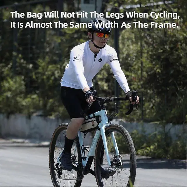 Alt view image 5 of 5 - Ecocleanpath 2.1L Waterproof Bike Frame Bag, Beige Triangle Under-Tube Pouch with SBS Zippers for Road Bikes