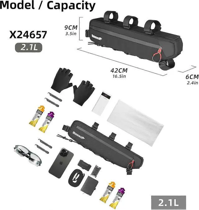 Alt view image 2 of 5 - Ecocleanpath 2.1L Waterproof Bike Frame Bag, Beige Triangle Under-Tube Pouch with SBS Zippers for Road Bikes