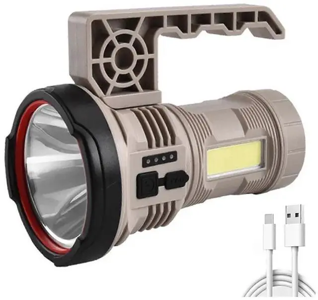 Main image of Ecocleanpath Rechargeable LED Searchlight with Side Light & USB Charging, Waterproof Outdoor Torch for Camping & Emergencies (Khaki)