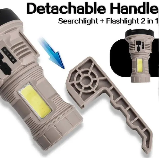 Alt view image 3 of 5 - Ecocleanpath Rechargeable LED Searchlight with Side Light & USB Charging, Waterproof Outdoor Torch for Camping & Emergencies (Khaki)