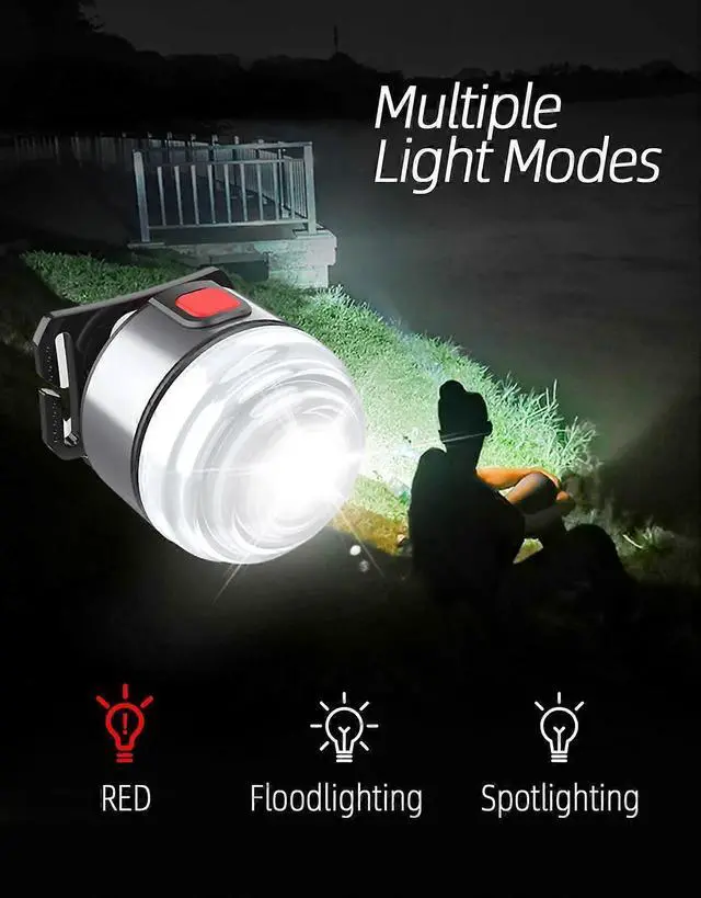 Alt view image 5 of 5 - Ecocleanpath Rechargeable LED Headlamp with White & Red Light, Waterproof Hands-Free Flashlight for Camping, Running, Cycling