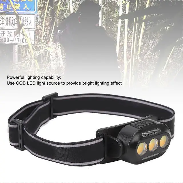 Alt view image 4 of 5 - Ecocleanpath COB LED Headlamp, High Brightness Rechargeable Headlight with Indicators for Camping Fishing (Black)