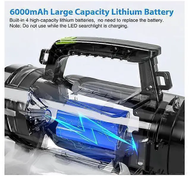 Alt view image 2 of 5 - Ecocleanpath Super Bright Rechargeable LED Flashlight, 8 Modes, 6000mAh Power Bank, Waterproof Camping Torch (Black)