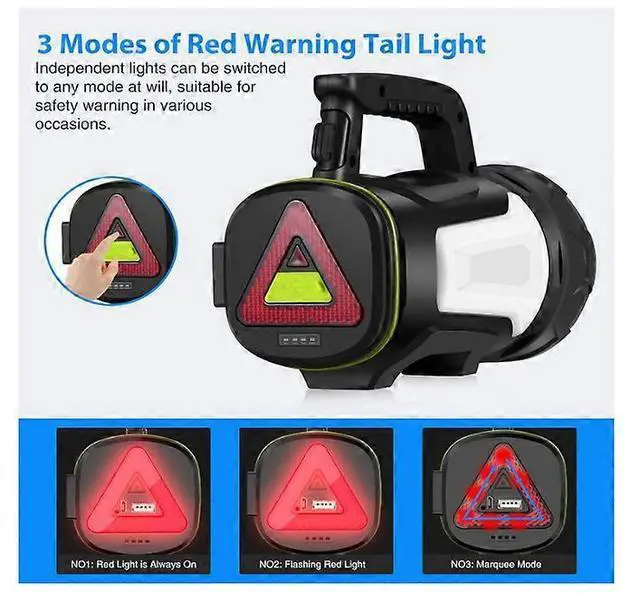 Alt view image 4 of 5 - Ecocleanpath Super Bright Rechargeable LED Flashlight, 8 Modes, 6000mAh Power Bank, Waterproof Camping Torch (Black)