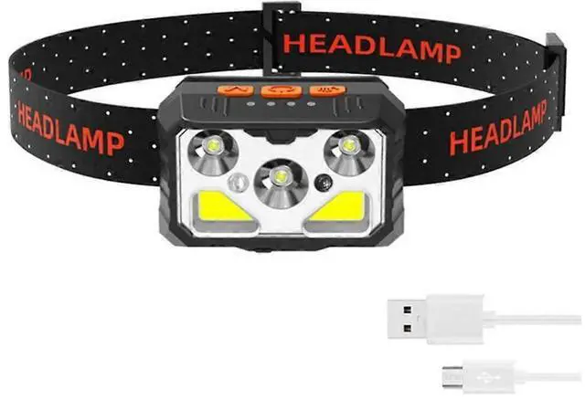 Main image of Ecocleanpath USB Rechargeable LED Headlamp - 6 Modes, Motion Sensor, Waterproof Headlight for Work & Camping (Black)