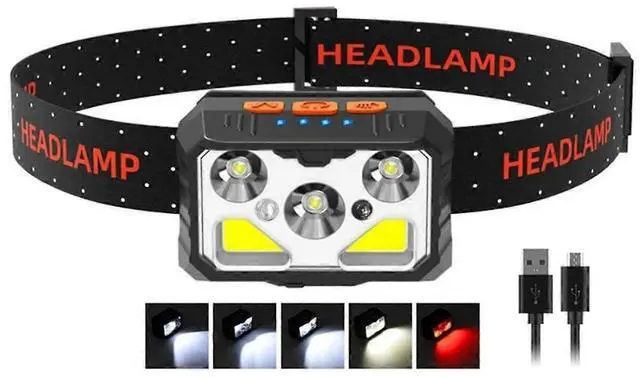 Alt view image 2 of 5 - Ecocleanpath USB Rechargeable LED Headlamp - 6 Modes, Motion Sensor, Waterproof Headlight for Work & Camping (Black)