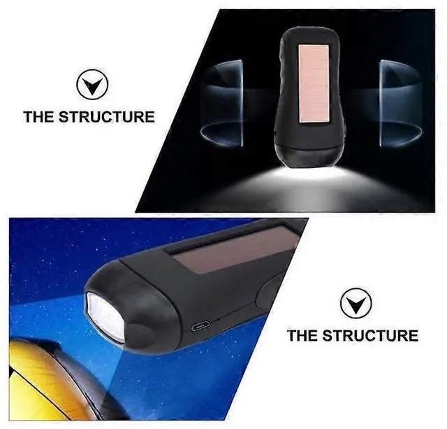 Alt view image 4 of 5 - Ecocleanpath Rechargeable Solar LED Camping Light with Hand Crank & USB Charging, 200LUX Waterproof Flashlight (Black)