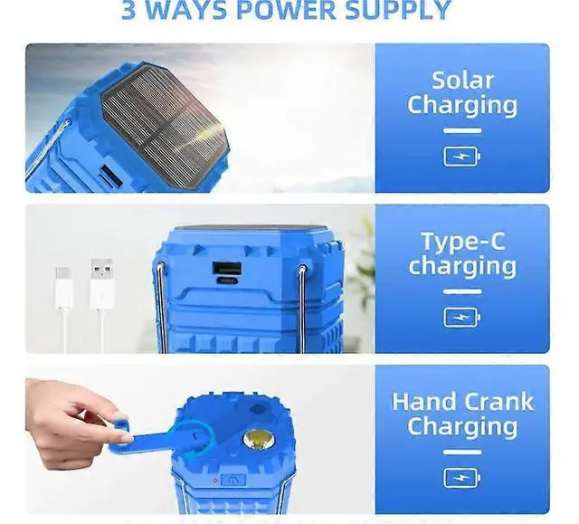 Alt view image 2 of 5 - Ecocleanpath Solar Camping Lantern 5000mAh Rechargeable with Hand Crank & USB, Portable LED Flashlight for Outdoor (Blue)