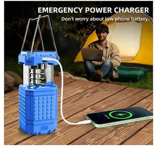 Alt view image 4 of 5 - Ecocleanpath Solar Camping Lantern 5000mAh Rechargeable with Hand Crank & USB, Portable LED Flashlight for Outdoor (Blue)