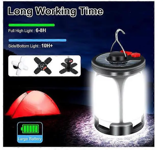 Alt view image 3 of 5 - Ecocleanpath 60-LED Camping Lantern, 6 Modes & USB/Solar Rechargeable, 3600mAh Power Bank, IPX4 Waterproof (Black)
