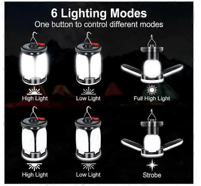 Alt view image 4 of 5 - Ecocleanpath 60-LED Camping Lantern, 6 Modes & USB/Solar Rechargeable, 3600mAh Power Bank, IPX4 Waterproof (Black)