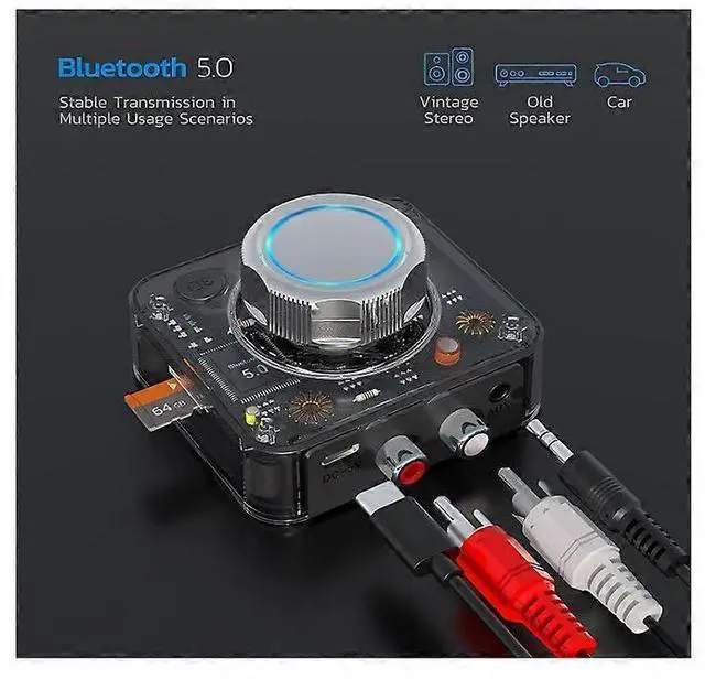 Alt view image 3 of 5 - Ecocleanpath Bluetooth 5.0 Receiver Adapter, Hi-Fi Wireless Audio with 3D Surround, TF Card & AUX Support (Black)