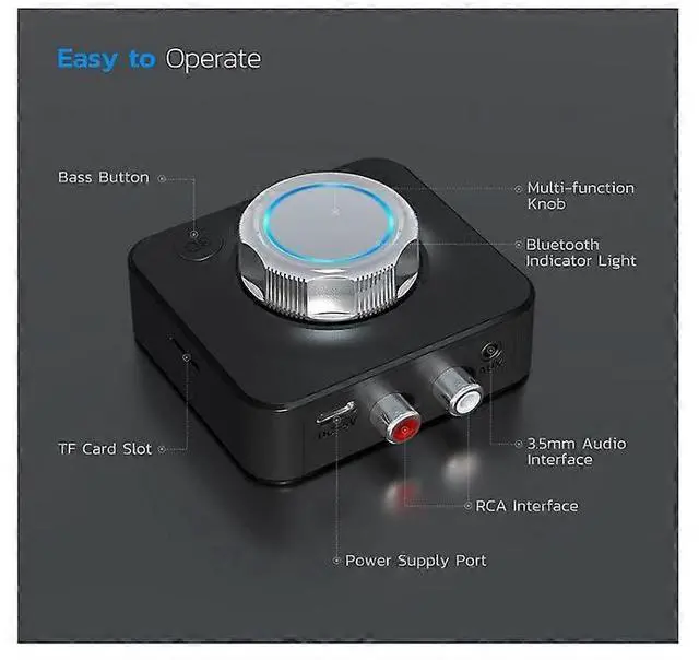 Alt view image 4 of 5 - Ecocleanpath Bluetooth 5.0 Receiver Adapter, Hi-Fi Wireless Audio with 3D Surround, TF Card & AUX Support (Black)