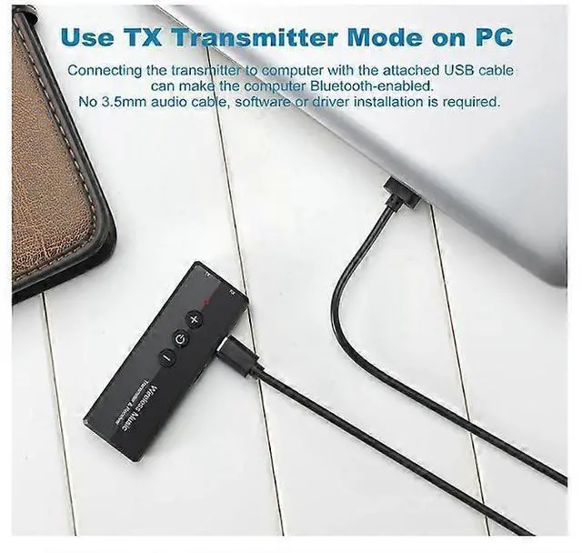 Alt view image 4 of 5 - Ecocleanpath Bluetooth 5.0 Transmitter Receiver 3-in-1, Wireless Audio Adapter for TV/PC/Car, 50ft Range & 10H Playback (Black)