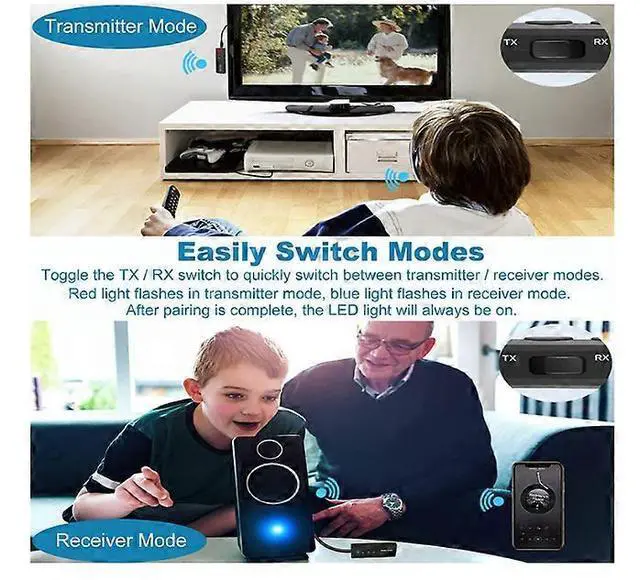 Alt view image 5 of 5 - Ecocleanpath Bluetooth 5.0 Transmitter Receiver 3-in-1, Wireless Audio Adapter for TV/PC/Car, 50ft Range & 10H Playback (Black)