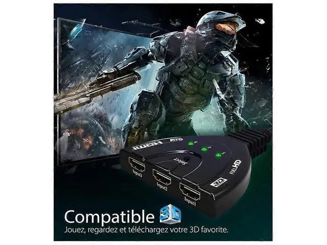 Alt view image 2 of 4 - Ecocleanpath HDMI1211Y18 3x1 HDMI Switch with 1.8ft Cable, 4K 30Hz, Auto-Switching for TV/Monitor/Projector