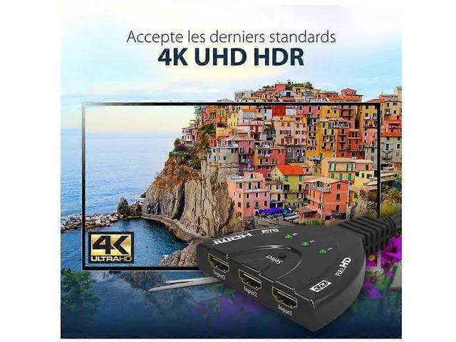 Alt view image 3 of 4 - Ecocleanpath HDMI1211Y18 3x1 HDMI Switch with 1.8ft Cable, 4K 30Hz, Auto-Switching for TV/Monitor/Projector