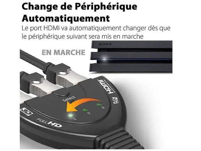 Alt view image 4 of 4 - Ecocleanpath HDMI1211Y18 3x1 HDMI Switch with 1.8ft Cable, 4K 30Hz, Auto-Switching for TV/Monitor/Projector