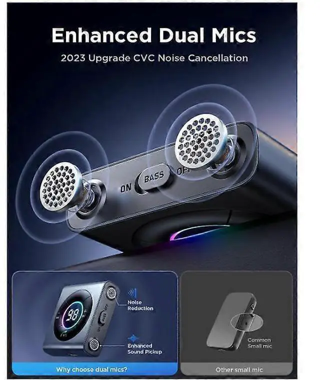Alt view image 3 of 5 - Ecocleanpath Upgrade Bluetooth 5.3 Car Adapter with Dual Mics, HiFi Bass, 26H Battery - Black