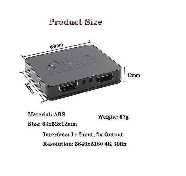 Alt view image 2 of 5 - Ecocleanpath HDMI1206Y17 1x2 HDMI Splitter 4K 3D, Plug & Play for Dual Monitors/TVs