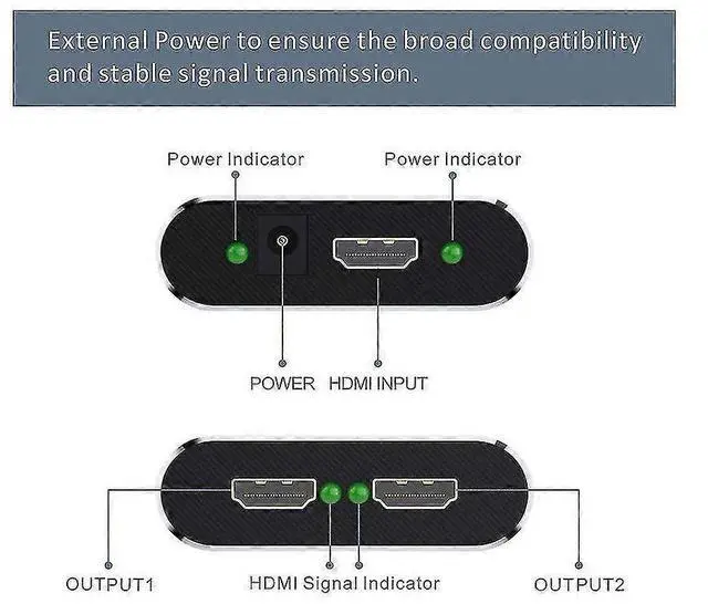 Alt view image 3 of 5 - Ecocleanpath HDMI Splitter 1x2, 4K@30Hz 3D Support, Plug & Play for Dual Monitors/TVs