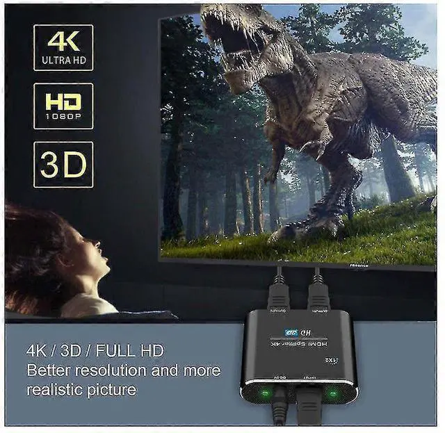 Alt view image 5 of 5 - Ecocleanpath HDMI Splitter 1x2, 4K@30Hz 3D Support, Plug & Play for Dual Monitors/TVs