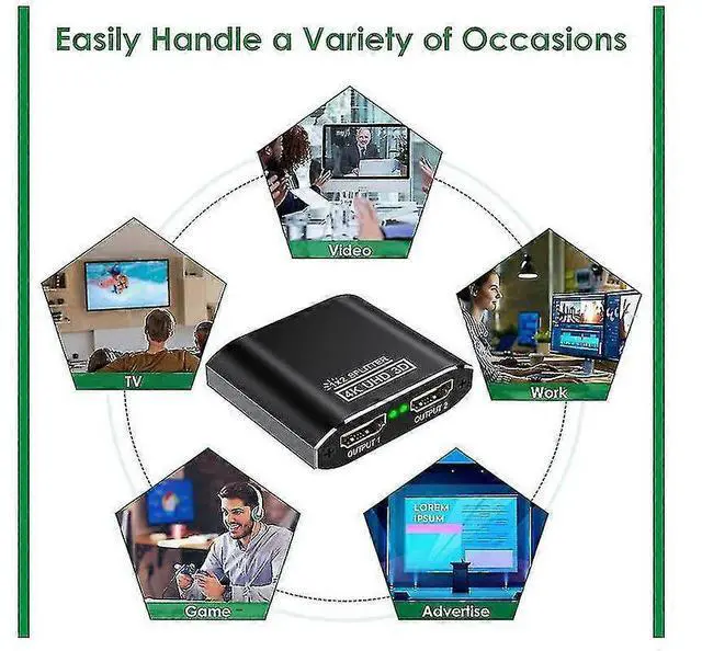 Alt view image 4 of 5 - Ecocleanpath HDMI1213Y2 1x2 HDMI Splitter, 4K 30Hz & 1080P 60Hz, Aluminum 2-Way Display Adapter