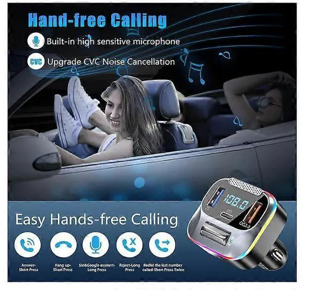 Alt view image 4 of 5 - Ecocleanpath Bluetooth 5.0 Car FM Transmitter & Charger, PD 20W/QC 18W Fast Charging, AUX Adapter (Black)